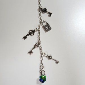 Scarf or Necklace Jewelry, with Northern Light Crystal, Silver lock and keys